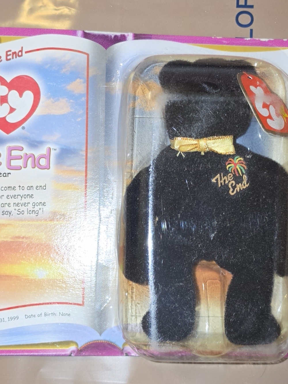 Ty The End Black Plush Bear with Gold Bow